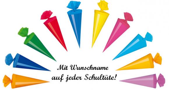 10 Deko Schultüten mit Namensgravur - 12cm - 10 verschiedene Farben