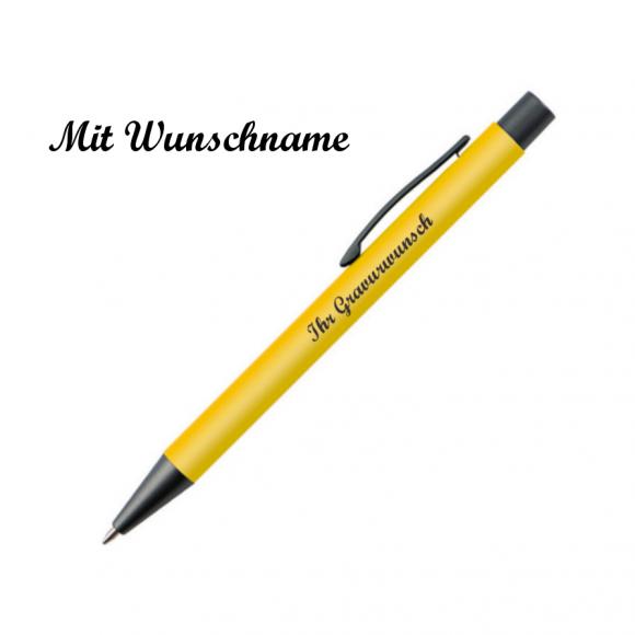 10 Kugelschreiber mit Namensgravur - mit Clip aus Metall - Farbe: gelb