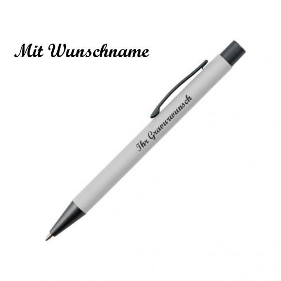 10 Kugelschreiber mit Namensgravur - mit Clip aus Metall - Farbe: weiß