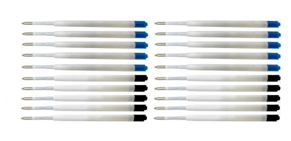 10 Metall Kugelschreiber mit Gravur / je 10 schwarze + blaue Minen / blau