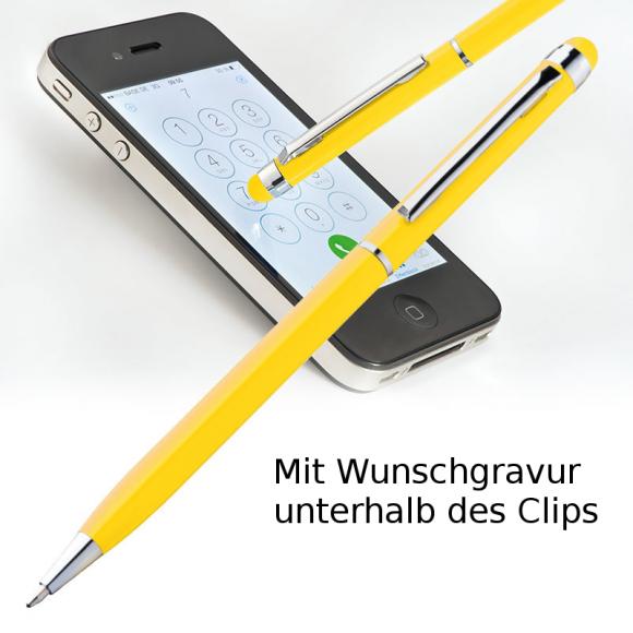 10 Touchpen Drehkugelschreiber mit Gravur / aus Edelstahl / Farbe: gelb