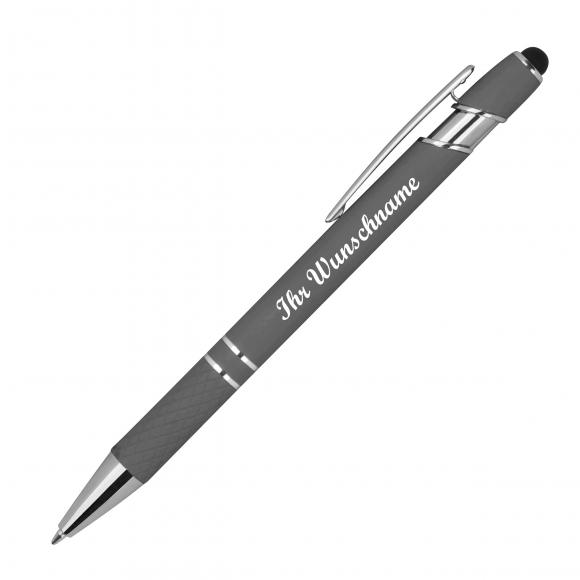 10 Touchpen Kugelschreiber aus Metall mit Namensgravur - mit Muster - anthrazit