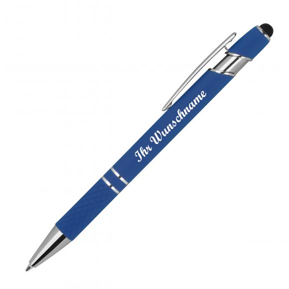 10 Touchpen Kugelschreiber aus Metall mit Namensgravur - mit Muster - blau