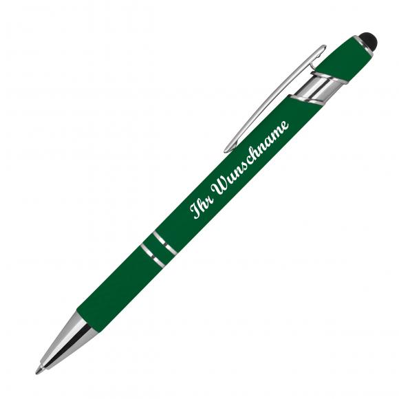 10 Touchpen Kugelschreiber aus Metall mit Namensgravur - mit Muster - dunkelgrün