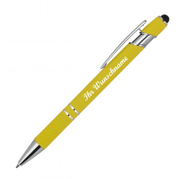 10 Touchpen Kugelschreiber aus Metall mit Namensgravur - mit Muster - gelb