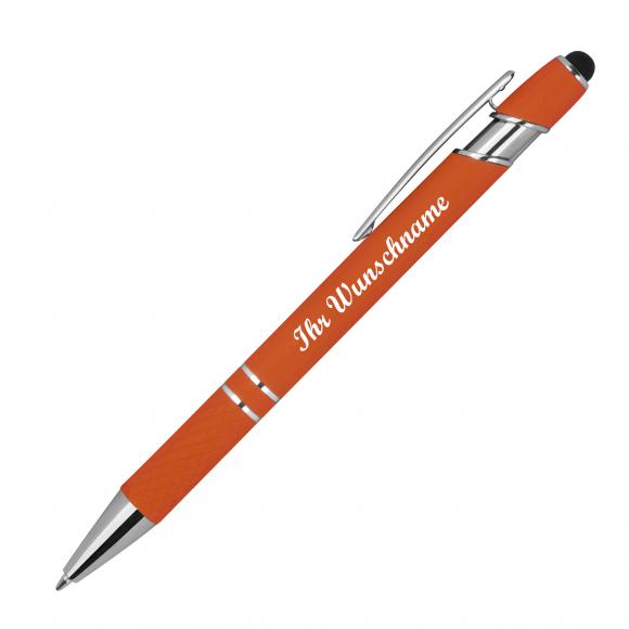 10 Touchpen Kugelschreiber aus Metall mit Namensgravur - mit Muster - orange