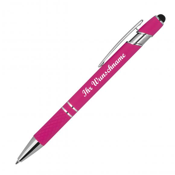 10 Touchpen Kugelschreiber aus Metall mit Namensgravur - mit Muster - pink