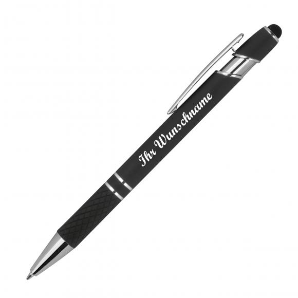 10 Touchpen Kugelschreiber aus Metall mit Namensgravur - mit Muster - schwarz