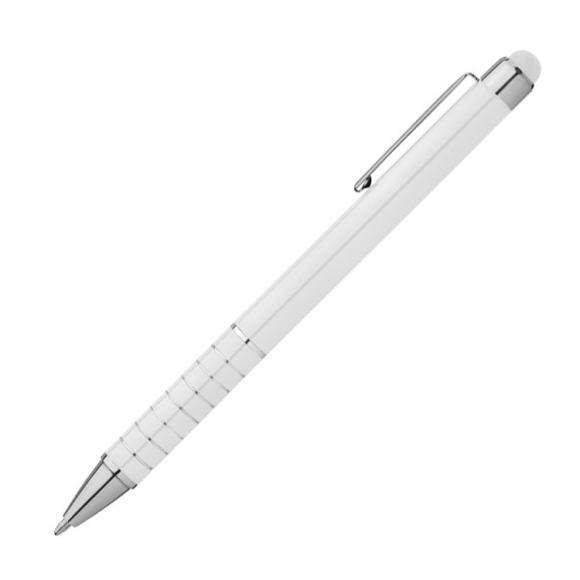 10 Touchpen Kugelschreiber mit Gravur / aus Metall / Farbe: weiss