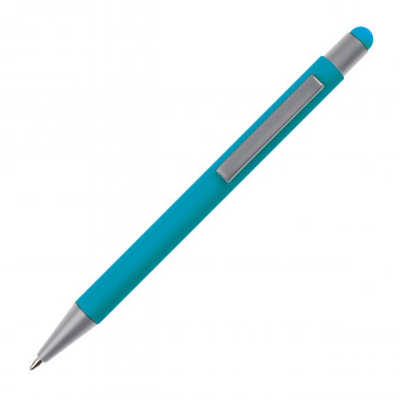 10 Touchpen Kugelschreiber mit Namensgravur / aus Metall / Farbe: hellblau