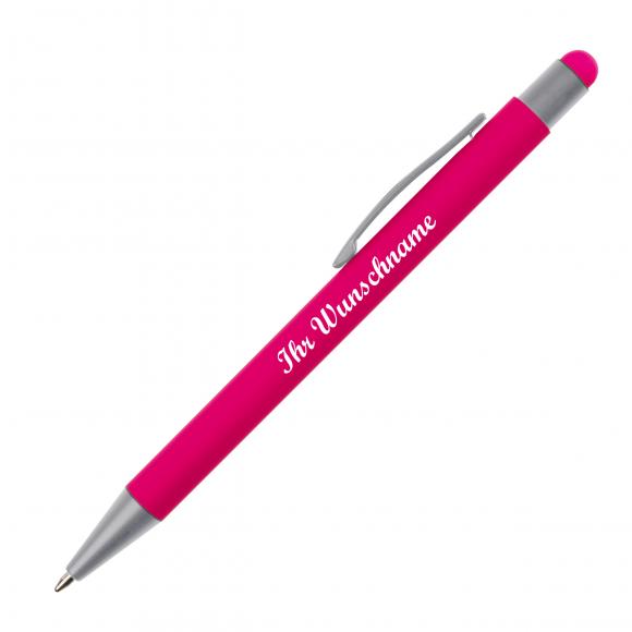 10 Touchpen Kugelschreiber mit Namensgravur / aus Metall / Farbe: pink