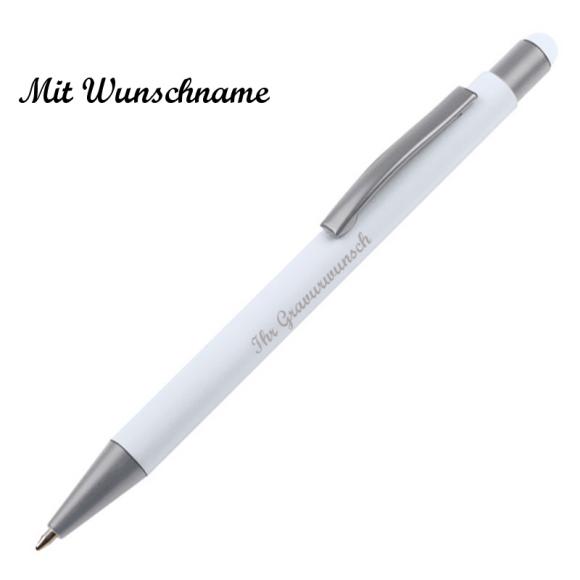 10 Touchpen Kugelschreiber mit Namensgravur - aus Metall - Farbe: weiß