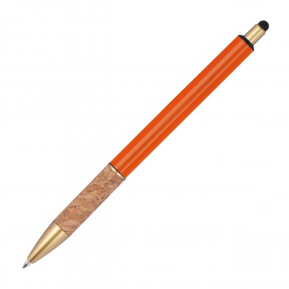 10 Touchpen Metall-Kugelschreiber mit Namensgravur - mit Korkgriffzone - orange