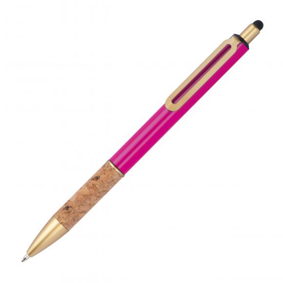 10 Touchpen Metall-Kugelschreiber mit Namensgravur - mit Korkgriffzone - pink