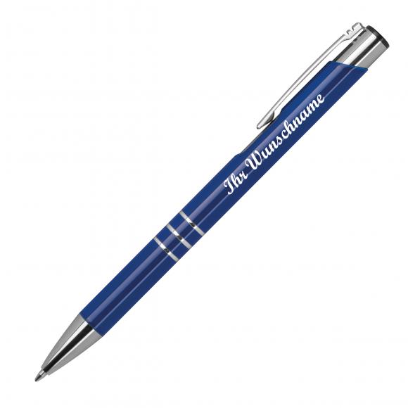 100 Kugelschreiber aus Metall mit Namensgravur - lackiert - blau (matt)