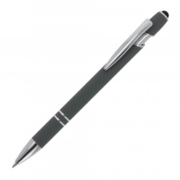 10x Touchpen Kugelschreiber mit Gravur / aus Metall / Soft-Touch / Farbe: grau