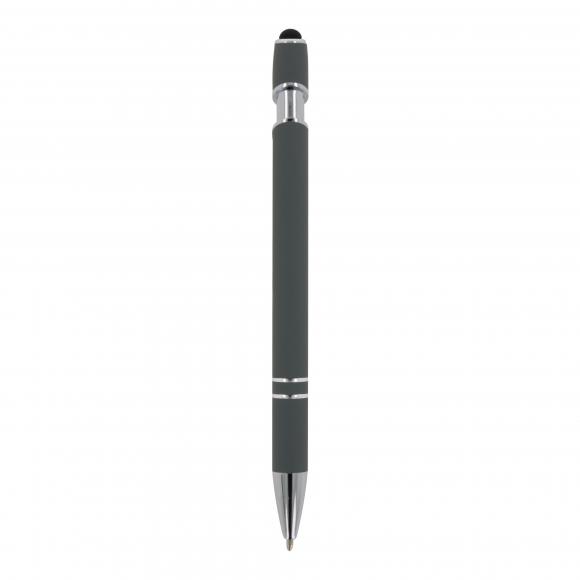 10x Touchpen Kugelschreiber mit Gravur / aus Metall / Soft-Touch / Farbe: grau