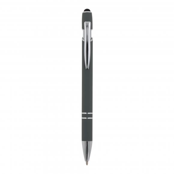 10x Touchpen Kugelschreiber mit Gravur / aus Metall / Soft-Touch / Farbe: grau