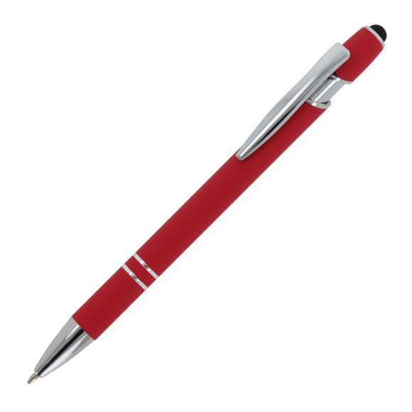 10x Touchpen Kugelschreiber mit Gravur / aus Metall / Soft-Touch / Farbe: rot