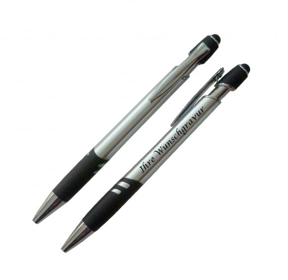 10x Touchpen Kugelschreiber mit Gravur / Farbe: silber-schwarz