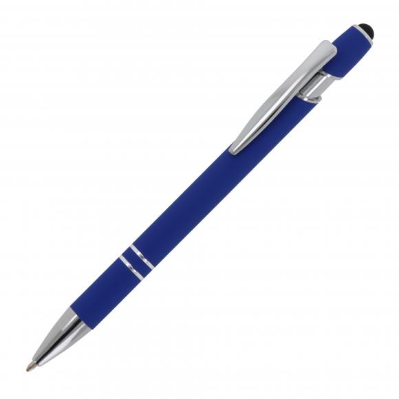 10x Touchpen Kugelschreiber mit Namensgravur - aus Metall - Soft-Touch - blau