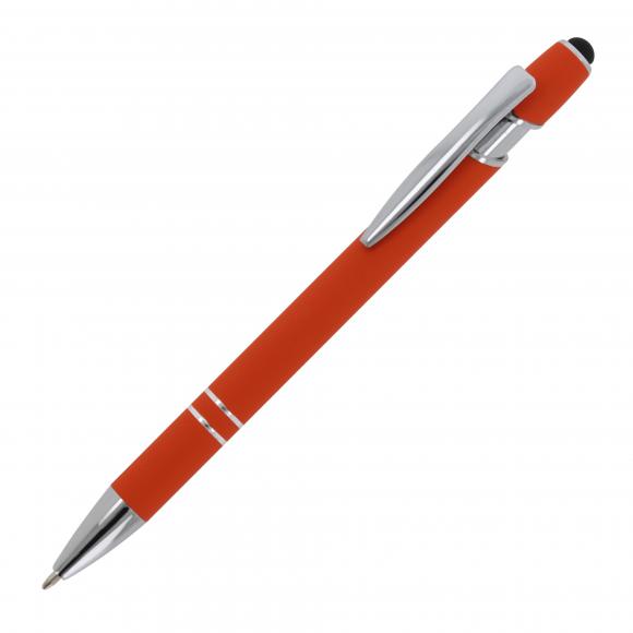 10x Touchpen Kugelschreiber mit Namensgravur - aus Metall - Soft-Touch - orange