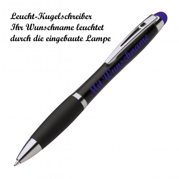 10x Touchpen Leucht-Kugelschreiber mit Namensgravur - Farbe: schwarz-violett