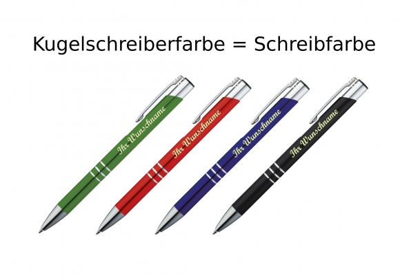 20 Kugelschreiber mit Namensgravur - Schreibfarbe je 5x grün, blau, rot, schwarz