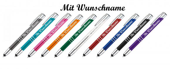 20 Touchpen Kugelschreiber aus Metall mit Namensgravur - 20 verschiedene Farben