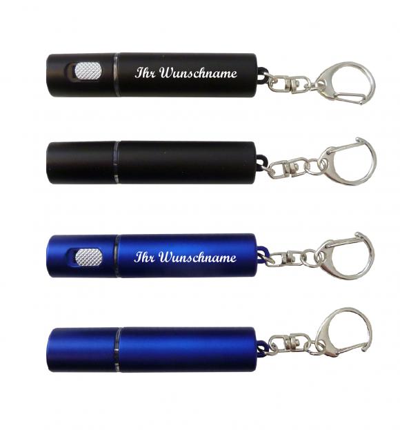 2x Taschenlampe mit Namensgravur - aus Metall - Farbe: je 1x blau + schwarz