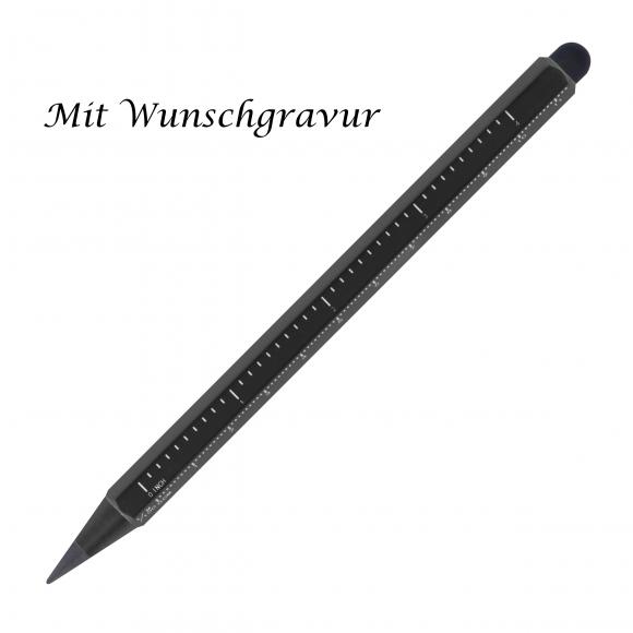 2x Tintenloser Touchpen Lineal Kugelschreiber mit Gravur / je 1x schwarz+silber