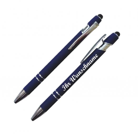 3x Touchpen-Kugelschreiber aus Metall mit Namensgravur - je 1x schwarz,rot,blau