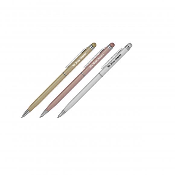 3x Touchpen Kugelschreiber mit Namensgravur - schlankes design - 3 Farben