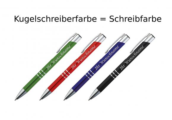 4 Kugelschreiber mit Gravur / Schreibfarbe je 1x  grün, blau, rot, schwarz