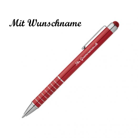 4 Touchpen Metall-Kugelschreiber mit Namensgravur - je 1x grün,blau,schwarz,rot