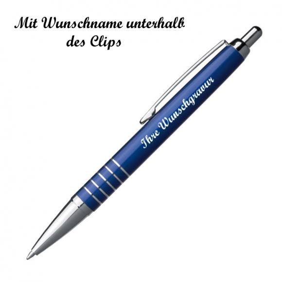 5 Kugelschreiber mit Namensgravur - aus Alu - mit 5 Zierringen - Farbe: blau