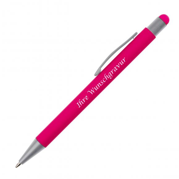 5 Touchpen Kugelschreiber mit Gravur / je 1x pink,lila,hellblau,hellgrün,gelb