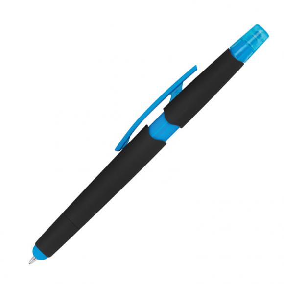 5 Touchpen Kugelschreiber mit Gravur / mit Textmarker / Farbe: hellblau