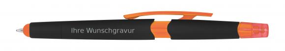 5 Touchpen Kugelschreiber mit Gravur / mit Textmarker / Farbe: orange