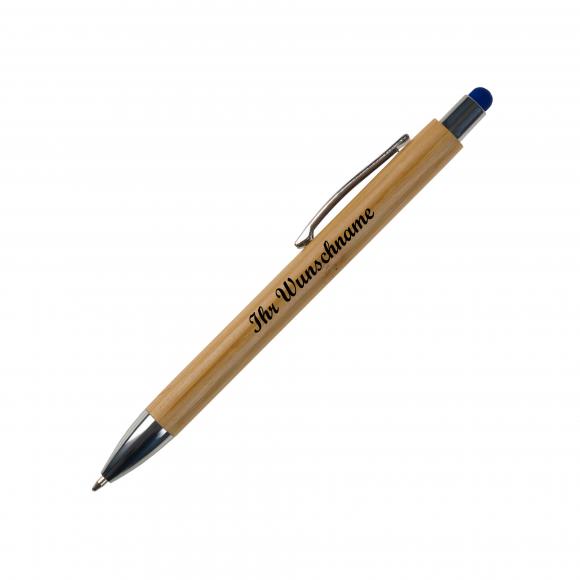 5x Touchpen Holz-Kugelschreiber mit Namensgravur - Stylusfarbe: blau