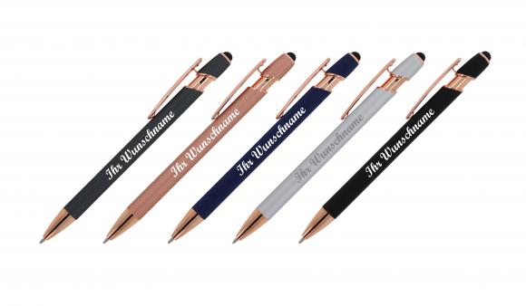 5x Touchpen Kugelschreiber "Roségold" mit Namensgravur - aus Metall - 5 Farben