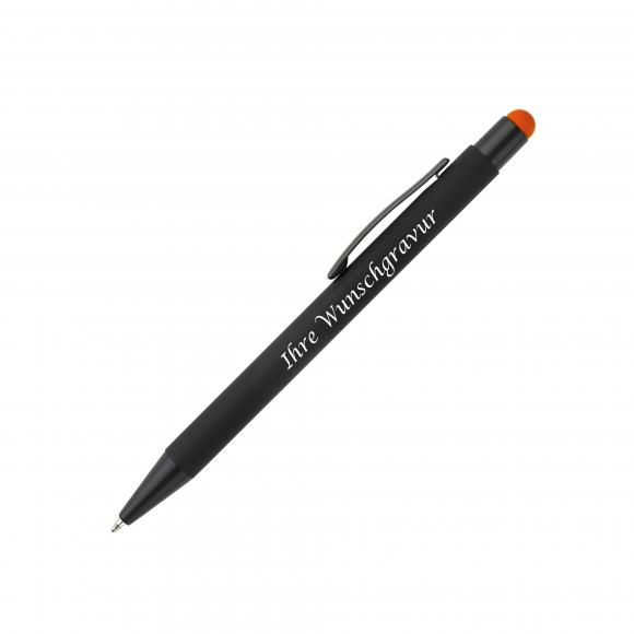 5x Touchpen Kugelschreiber mit Gravur / aus Metall / Stylusfarbe: orange