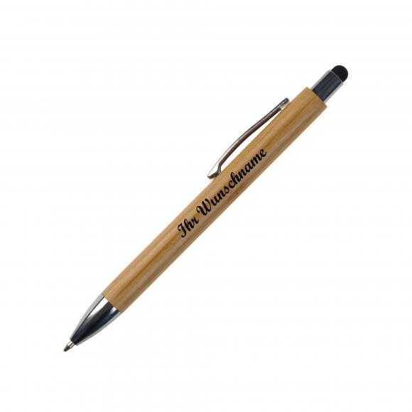 6x Touchpen Holz-Kugelschreiber mit Namensgravur - 6 verschiedene Stylusfarben