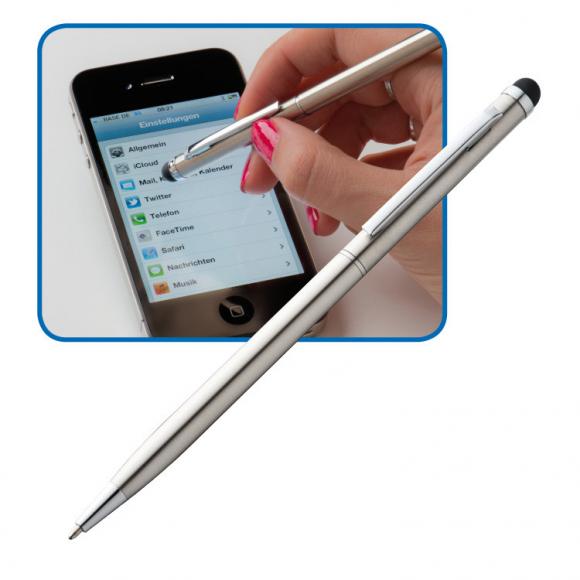 Edelstahl Touchpen Kugelschreiber mit Gravur / Farbe: grau/silbergrau