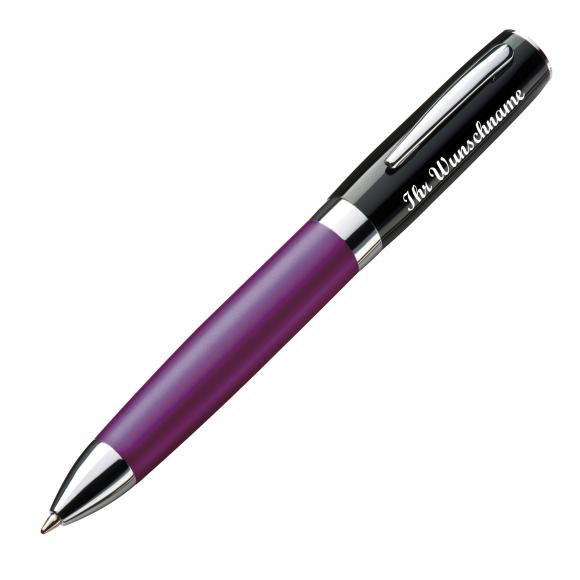 Eleganter Metall Kugelschreiber mit Namensgravur / Farbe: schwarz-violett