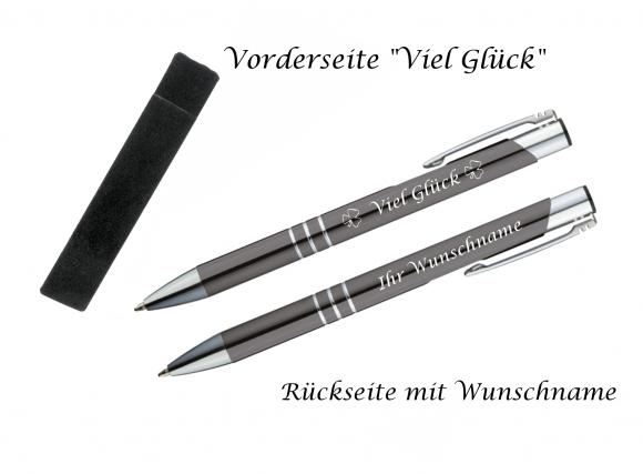 Glücks-Kugelschreiber mit beidseitiger Gravur mit Velouretui / Farbe: anthrazit