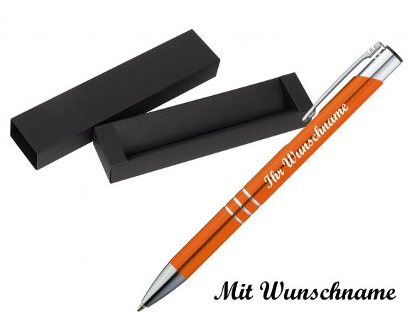 Kugelschreiber aus Metall mit Namensgravur - mit Pappetui - Farbe: orange