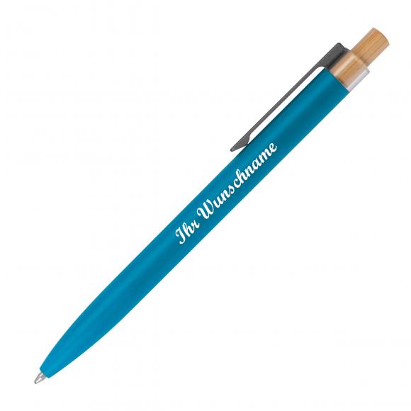Kugelschreiber aus recyceltem Aluminium mit Namensgravur - Farbe: hellblau