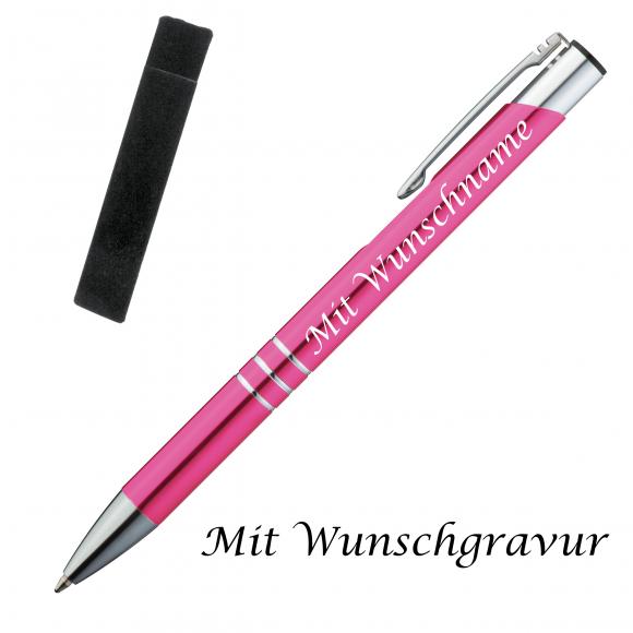 Kugelschreiber mit Gravur / aus Metall mit Velouretui / Farbe: pink