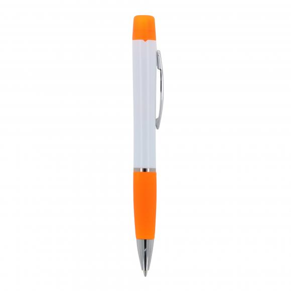 Kugelschreiber mit Gravur / mit dreifarbigen Textmarker / Farbe: weiß-orange